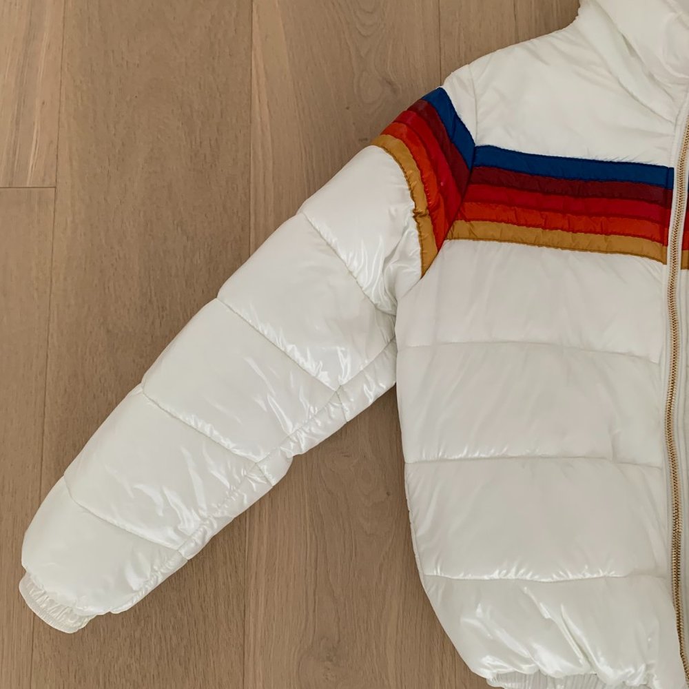 AVIATOR NATION 5 STRIPE LUXE APRES PUFFER JACKET - GLOSSY WHITE - Picture 5 of 8